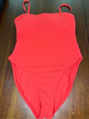 Classic Red One-Piece Swim Suit with Slim Straps